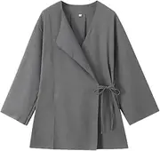 [Generic] Women's Suit Long Sleeve V-Neck Loose Tie Kimono Jacket Top High Waist Wide Leg Pants Two Piece Set