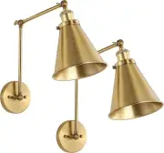 WINGBO Swing Arm Adjustable Wall Lamps Set of 2 Brass Hardwired Light Fixture Up