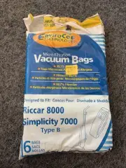 6 Riccar 846, 8000 & Simplicity 7000 Type B Micro Filtration Vaccum Bags