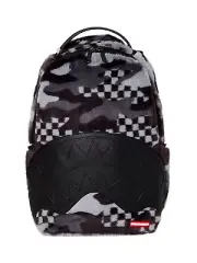 Sprayground Shark In Paris Black Backpack Faux Fur Grey Camo Checkered Books Bag