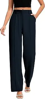 [FUNYYZO] Women Long Dress Pants High Waisted Work Pants Dressy Casual Straight Leg Elastic Waist Trousers