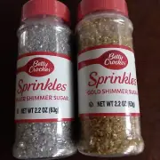 Lot of 2 NEW Betty Crocker Sprinkles Gold & Silver Shimmer Sugars 2.2 oz
