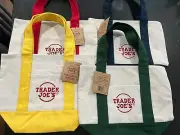 TRADER JOE'S CANVAS MINI Reusable tote bag NWT Set of 4 - Red+Blue+Green+Yellow