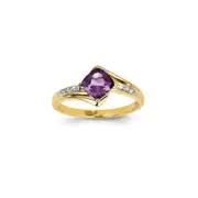14K Yellow Gold Rhodium Real Diamond and Amethyst Square Ring
