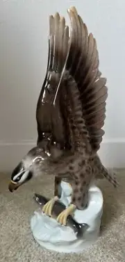 Unterweissbach Antique German Porcelain Osprey With Trout Statue 12.5 high