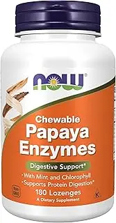 NOW Papaya Enzymes W/mint and Chlorophyll, 180 Chewable Lozenges (Pack of 3)