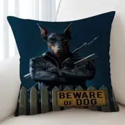 Cool Animal Art Beware of Dog Cushion Cover