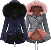 [JEShifangjiusu] Women Wool Lined Military Jacket With Fur Hood 2 Winter Clothing Mid - Long Thick Sherpa Thermal Coat Anoraks, Colour 15, 4XL