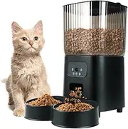 Double Bowl Cat Feeder with 2K Camera, Automatic Video Cat & Dog Feeder, 5L Pet Food Dispenser, WiFi App Remote Control, Video Monitoring, Custom Meal Plans, for Multi-Pet Households