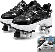 [AMMFIT] Roller Skate Shoes with Brake, Walk Deformation Shoes with Double-Row Wheels for Kids and Adults Technical Skateboarding Shoe with Deformed Wheels,Black-8