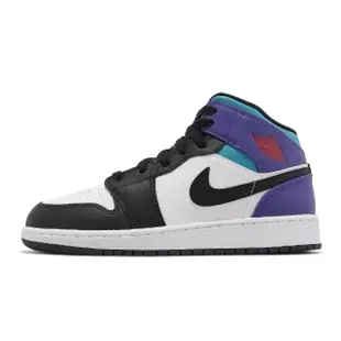 【NIKE 耐吉】休閒鞋 Air Jordan 1 Mid GS 大童 女鞋 白 葡萄紫 黑 AJ1(DQ8423-154)