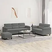 Generic 3 Piece Sofa Set with Cushions Dark Grey Microfibre Fabric,Furniture,Sofas