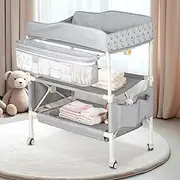 Advwin Portable Baby Changing Table with Adjustable Height, Foldable Waterproof Diaper Changing Station with Storage Shelf, Toddler Change Table Nursery Organizer for Newborn & Infant (Grey, 80*50*95cm)