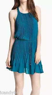 Nwt $350 Rebecca Taylor Pleated Sleeveless Dress Top Shirt Tunic ~Pool Blue *0