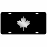 JASS GRAPHIX Canadian Flag Maple Leaf 2D License Plate Brushed Aluminum on Black