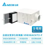 【台達電子】正壓PM2.5進氣型管道扇新風機VDB系列雙重濾網-適用30坪以下 全電壓(VDB36ACXT2-F含控制面板)