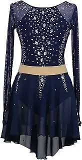 [Zagitova] Figure Ice Skating Dress for Girls, Women Mesh Patchwork Skating Performance Clothes with Rhinestones