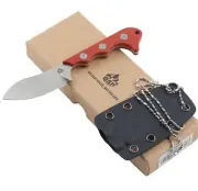 QSP Neckmuk Neck Fixed Blade Knife Red G10 Handle D2 Tool Steel Blade