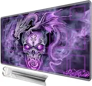 JANENFNA Playmat 24" x 14" with Magic Zones for MTG Card Game Playing, Board Game Mat for Card Breaking Commander Deck Gaming Card Game Battles Mat with Storage Bags, Purple Dragon Skull Rose