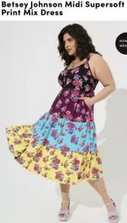Torrid 4x Betsey Johnson Midi Supersoft Print Mix Dress Plus Size 4
