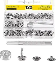 Mardatt 120Pcs Canvas Snap Kit, Stainless Steel Marine Grade Snap 3/8" Socket Boat Snaps Kit Upholstery Boat Cover Snap Button Fastener Tool with 2Pcs Setting Tool for Boat Cover Furniture
