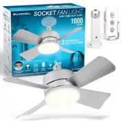 Bell + Howell Socket Fan Warm Light Ceiling Fan with Remote Control, 1000 Lumens
