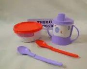 New Tupperware Pooh Design Bowl with Handle & Convertible Tumbler Sippy Lid New