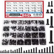 860 PCS Small Computer Screws Assortment Kit, Black Tiny Eyeglass Screws