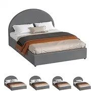 ALFORDSON Bed Frame, Double Size Bed Frame with Padded Headboard, Howell Gas Lift Bed Frame with Storage for Bedroom, Apartment, Living Room and Office, Grey Fabric