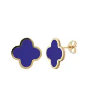 14K Italian Gold Lapis Clover Studs