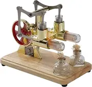 Stirling Engine Kit Hot Air Motor Model Physical Dual Engine Generator Model with LED Light Flywheel Design Science Experiment Base DIY Education Toy for Teacher Adults Kids School Office Decor BBZY
