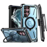 Samsung Galaxy S22 Ultra 5G Armor Series Holder Phone Case with Back Clip(Blue)