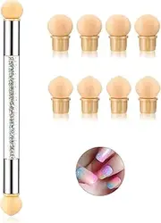 Sponge Nail Art Tool Pen - Dual Head Nail Sponge Brush Picking Dotting Gradient Ombre Nail Pen Brush with 4 Replacement Heads Nail Art Sponge Nail Gradient Sponge for Nail art Design (White)