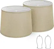 Drum Lampshades Set of 2, Fabric Lampshades for Table Lamps Floor Lamps, Medium Lampshades 11.6" Top x 12.6" Bottom x 9.8" High, Easy Assembly Shades Replacement, Natural Linen Hand Crafted (Spider)