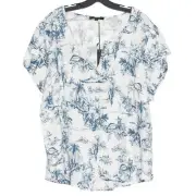 NWT Tahari Top Linen Boho Minimalist Romantic Coastal Resort White Blue Size 3X