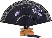 [XZDEAIR] Fans Orchid Pattern Hand Fan, Vintage Portable Small Chinese Fan, Japanese Folding Fan with Tassel for Women/Girls Gifts Gift
