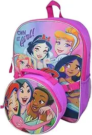 Disney Princess 16" Backpack with Lunch Bag, Blue, Large, Multicolor, Large, Casual