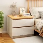 2x Bedside Table Bedroom Minimalist White & Oak, 2 Drawer, Eco-Friendly MDF