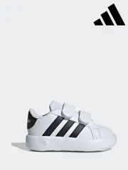adidas White/Black Grand Court 2.0 Hook and Loop Infant Trainers (C06095) | $53