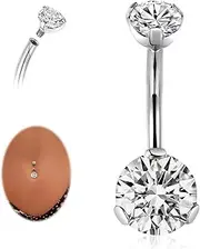 [AROWRO] G23 Titanium Belly Button Rings Belly Ring Navel Ring 14G Barbell Jewelry 10mm Belly Ring Belly Piercing Jewelry Round Cubic Zirconia Piercing for Navel Belly Piercings, Metal, no gemstone
