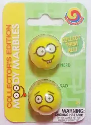 GLASS MOODY MARBLE PACK "NERD & SAD" TWO 1" SHOOTERS BY MEGA MARBLES