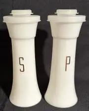 Vintage 6" Tupperware Hourglass Salt & Pepper Shakers~White w/Gold Lettering NIP