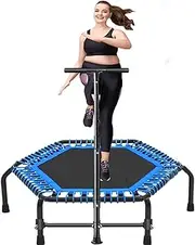 48" Mini Trampoline Rebounder, Fitness Trampolines, T-Shape Adjustable Foam Handle, Stable & Quiet Exercise Rebounder Trampoline for Adults Kids Indoor Outdoor Workout, Blue