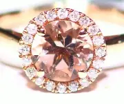 1.37CT 14K Rose Gold Natural Morganite Halo Diamond Vintage Engagement Ring