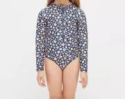 Girls size 8 navy flowers Long sleeve zip Swimsuit bathers Target UPF50+ NEW 685