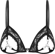 [Jugaoge] Womens Sexy Lace Sheer Lingerie Bralette Hollow Out Open Cups Wireless Unlined Bra Top
