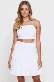 White Shirred Skater Mini Skirt - Size 8, Women's Short Skater