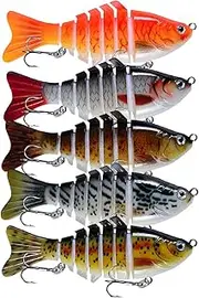RNXRZANK 5 Pack Jointed Swimbaits Fishing Lures for Anglers with Treble Hooks