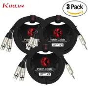 3-PACK Kirlin 3FT 3.5mm TRS - Dual XLR Female Y-Patch Splitter Cable Y-371 PR-03
