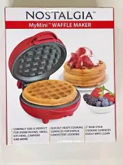 Nostalgia My Mini Red Non-Stick Compact Waffle Cinnamon Roll HashBrowns Maker